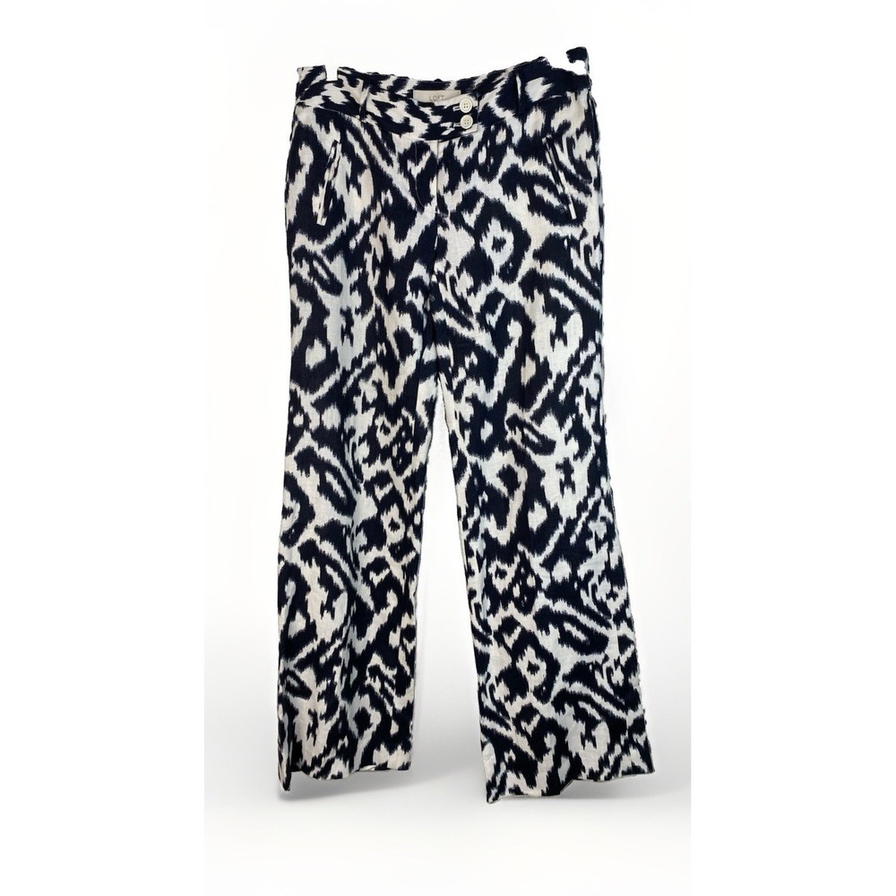 Ann Taylor LOFT Women's 4 Black Ivory 100% Linen Wide Leg Boho Pants
